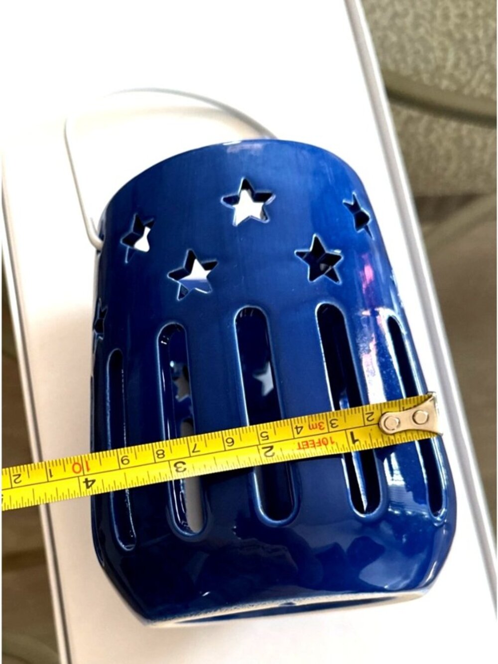 Ceramic Blue Star Cutout Lantern Candle Holder 6.5" Tall (Candle not included) - Picture 6 of 6